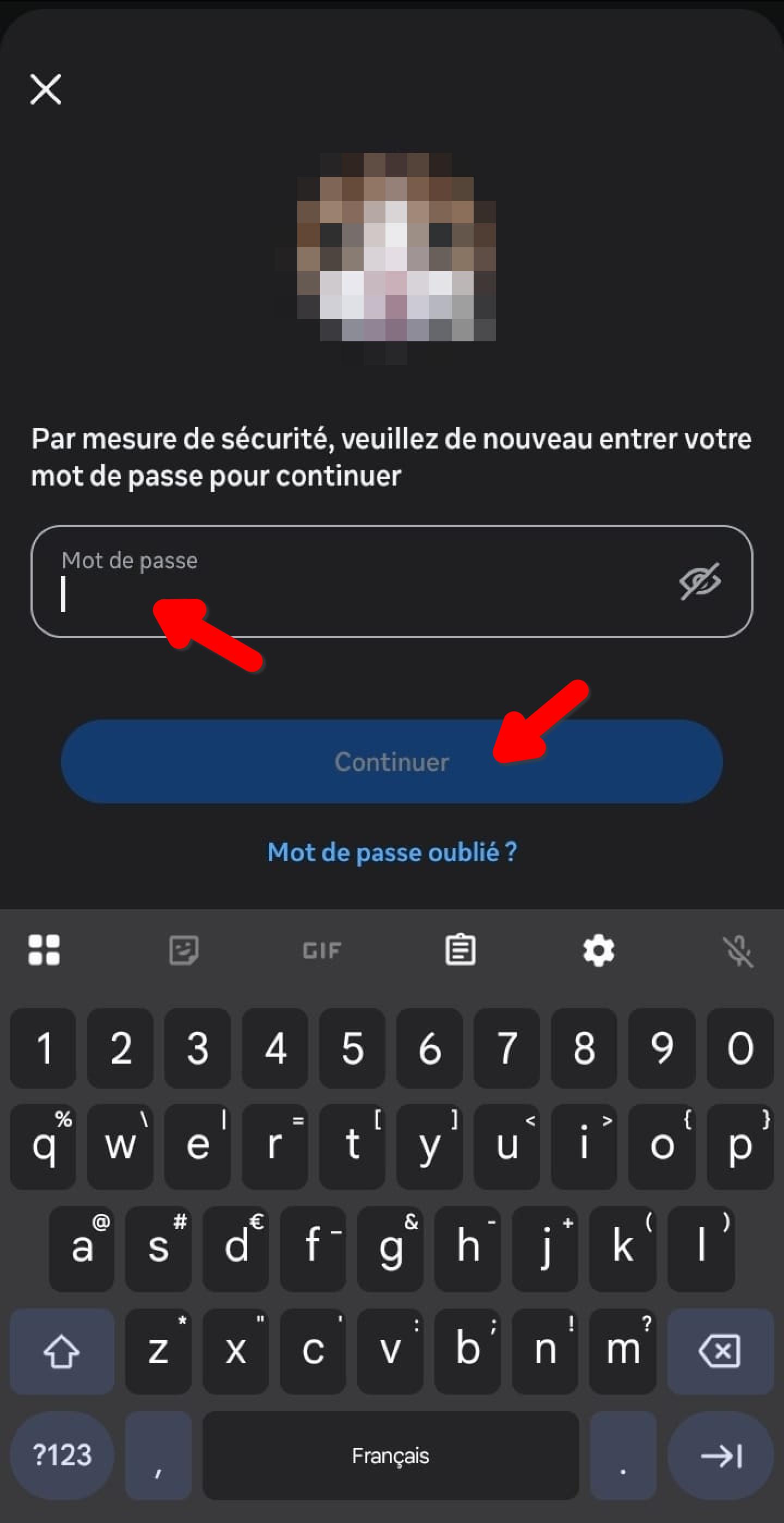 Confirmation du mot de passe pour supprimer le compte Facebook