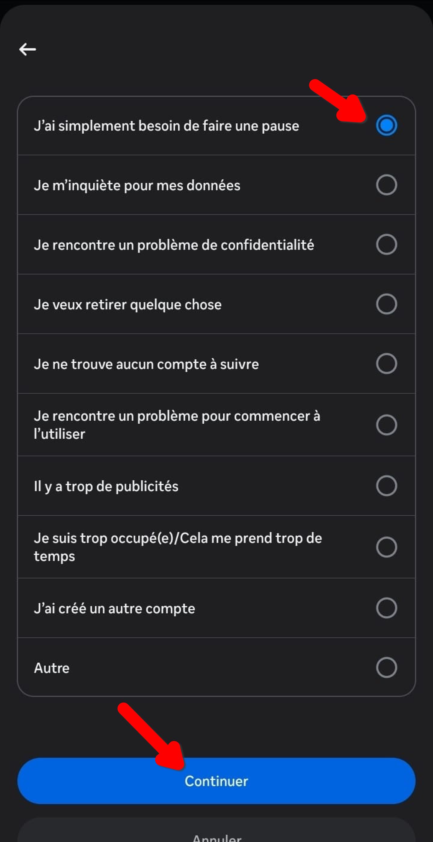 Sondage Instagram sur la raison du départ