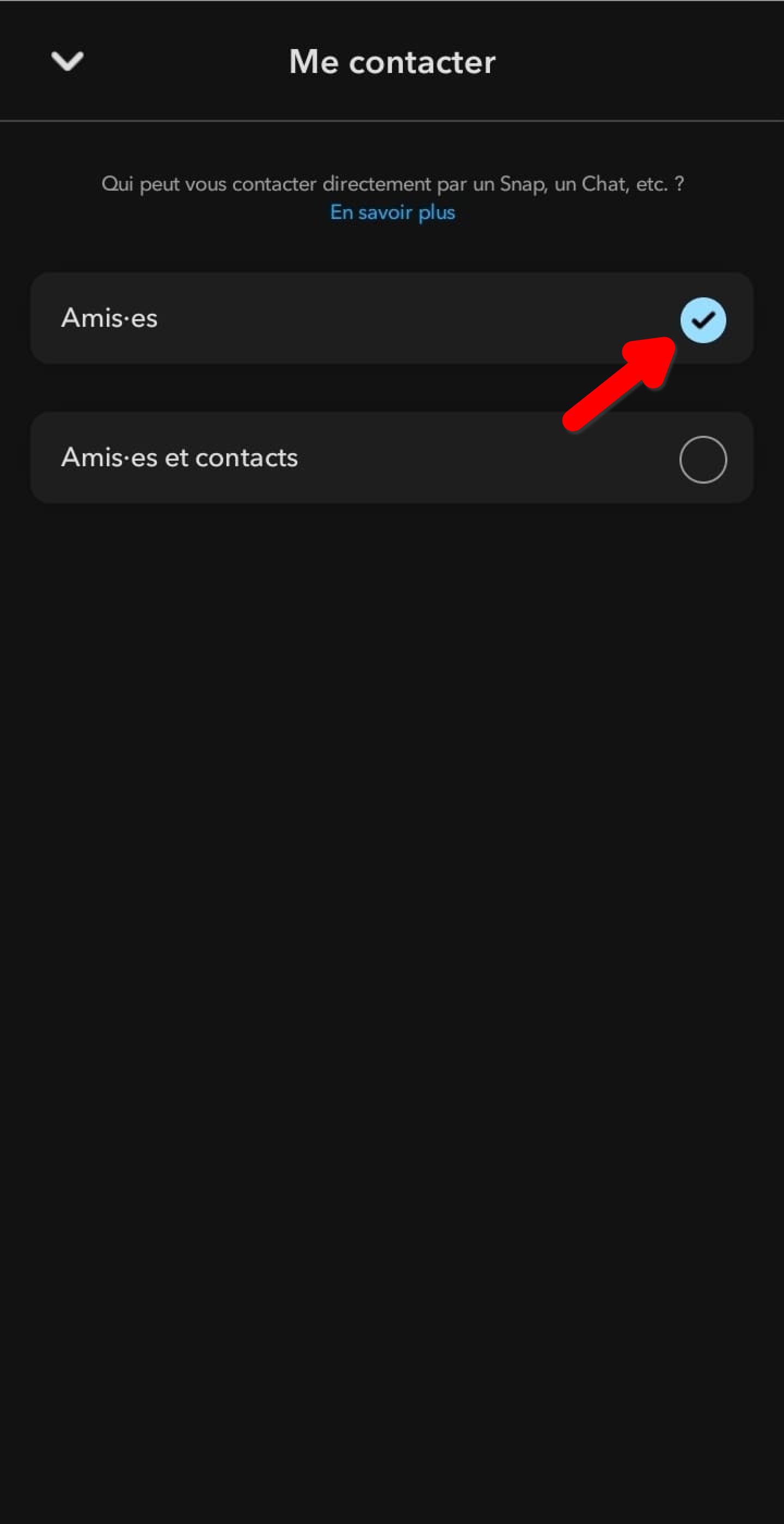 Écran Me contacter, option Amis·es