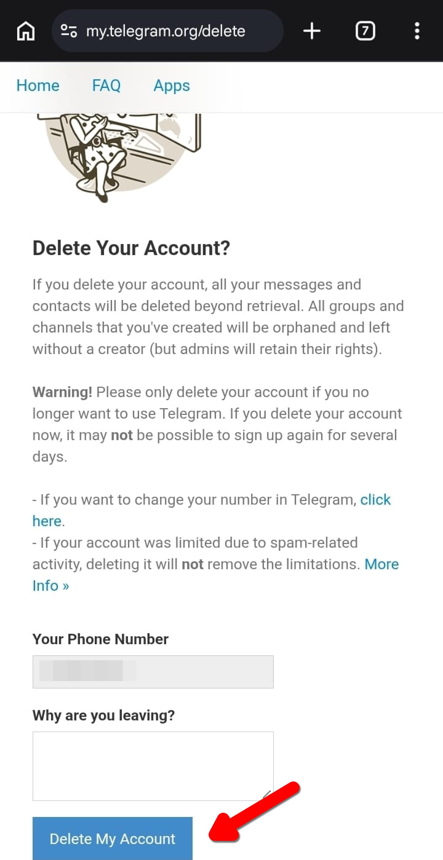Page Delete Your Account, formulaire de confirmation